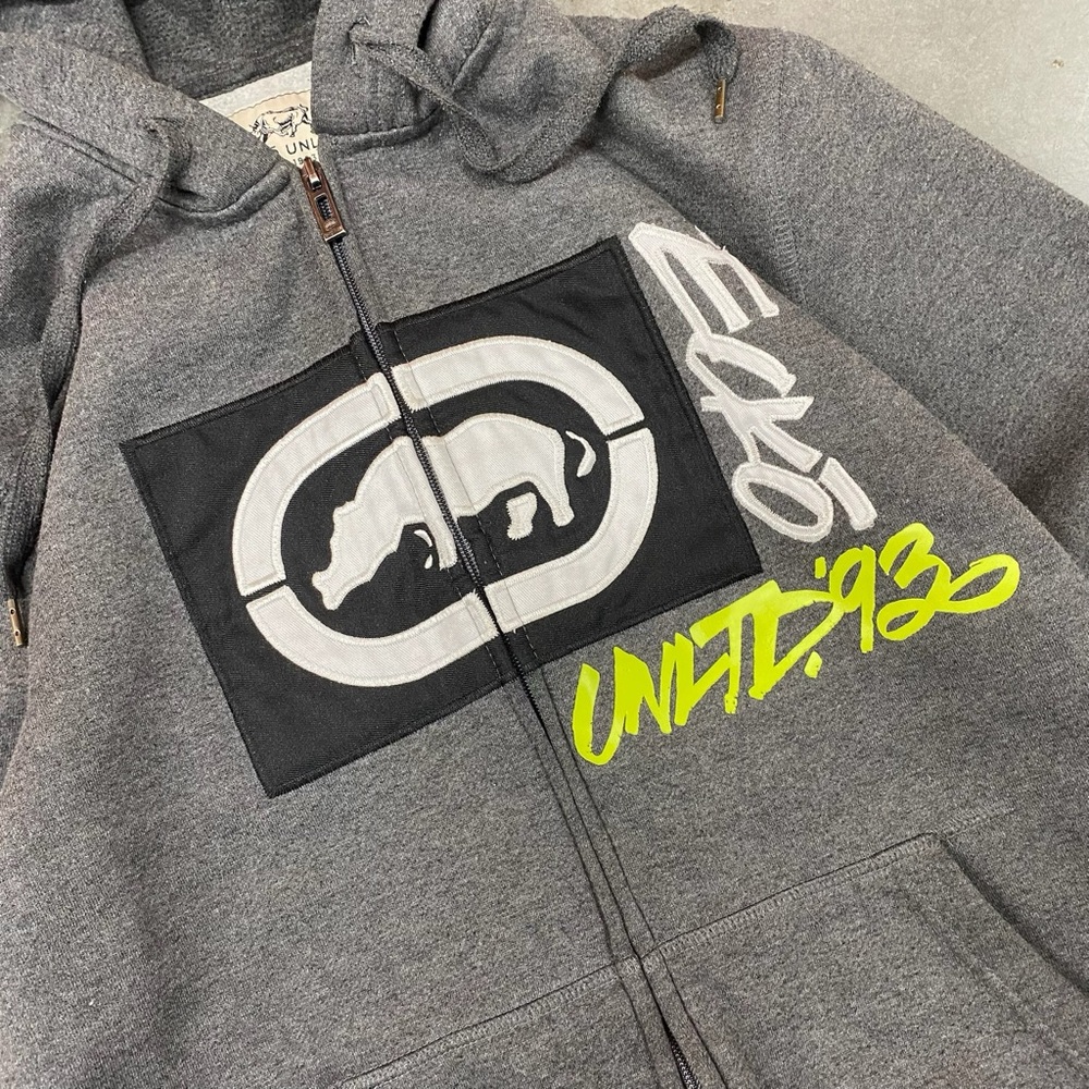 Ecko Unltd Zip Up Hoodie Gray Graphic EST 1993 Y2K Men’s XS - Picture 3 of 8
